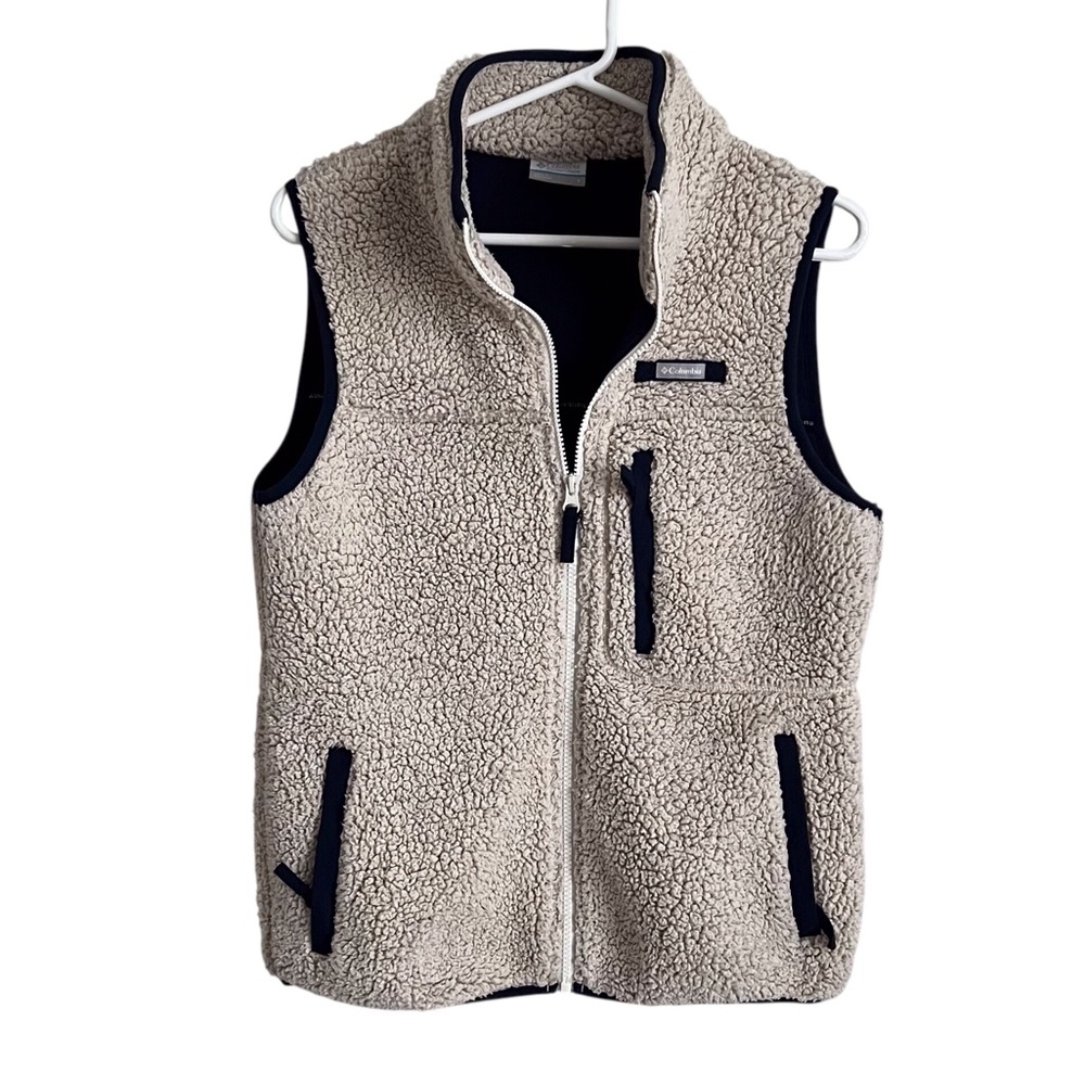 Columbia Women’s Mountainside Sherpa Vest Cream Navy Blue Outdoor Gorpcore Small